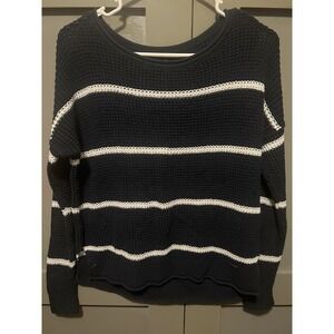 Hollister Women's Waffle-Knit Pullover Sweater Striped Long Sleeves Blue‎ Small